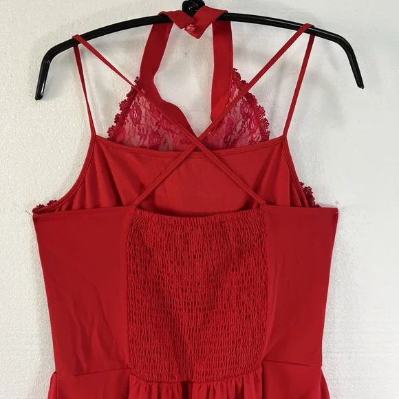 Womens Sleeveless Gothic Dress Corset Halter Lace Size Medium Red Halloween - Picture 4 of 13